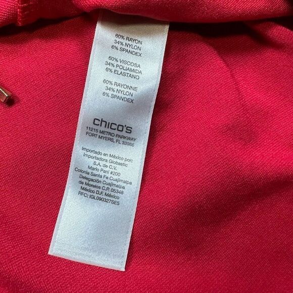 Chico’s Women’s Size 2 Blouse Red Paige Ponte Knit Pullover Too with Zippers - Picture 5 of 9